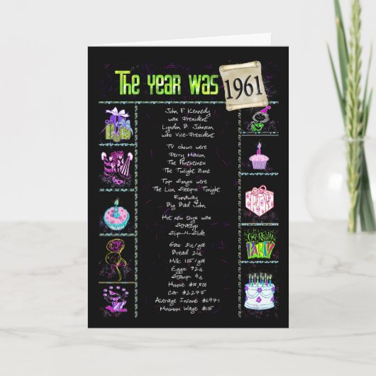 1961 Verjaardag Leuke Feiten Kaart (Voorkant)