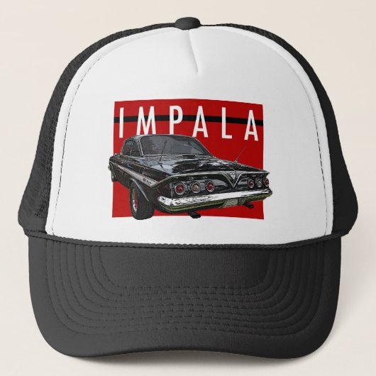 1961 Zwarte Chevy Impala Uitzicht bovenaan Trucker Pet (Voorkant)