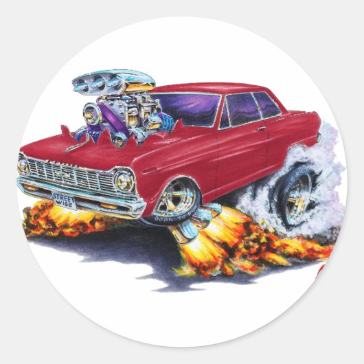 1962-65 Nova Maroon Auto Ronde Sticker (Voorkant)