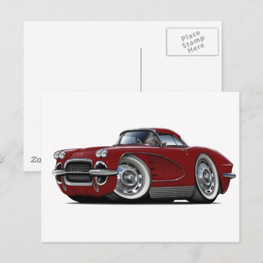 1962 Corvette maroon Briefkaart (Voorkant / Achterkant)