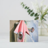 1962 roze cadillac-converteerbaar briefkaart (Staand voorkant)