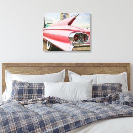 1962 roze cadillac-converteerbaar canvas afdruk (Insitu (Slaapkamer))