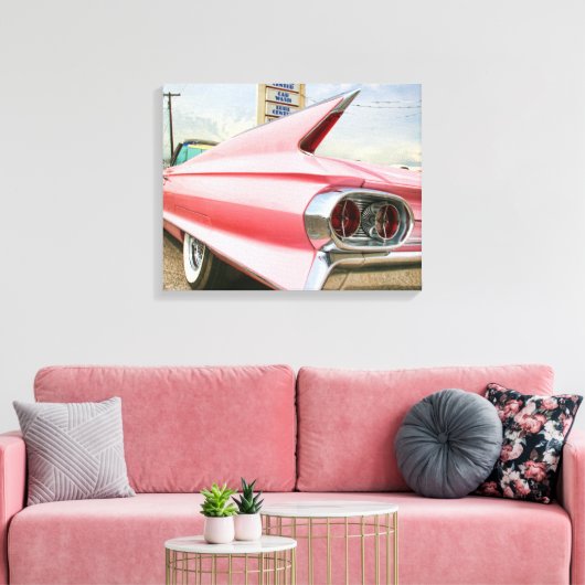 1962 roze cadillac-converteerbaar canvas afdruk (Insitu (Woonkamer))