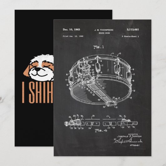 1962 Snare drum - Patent Draw Feestdagenkaart (Voorkant / Achterkant)