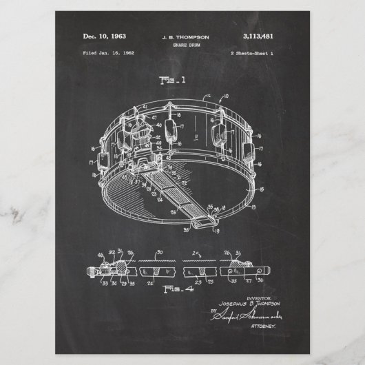 1962 Snare Drum - Patent Draw Menu (Voorkant)