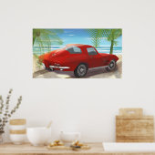 1963 Corvette Beach Scene Tekening Poster (Keuken)