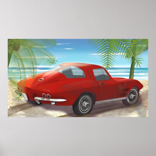 1963 Corvette Beach Scene Tekening Poster (Voorkant)