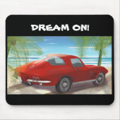 1963 Red Corvette Stingray Beach Scene Mousepad Muismat (Voorkant)