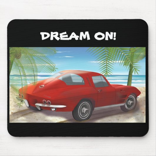1963 Red Corvette Stingray Beach Scene Mousepad Muismat (Voorkant)