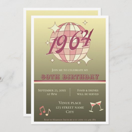  1964 60ste verjaardag retro gouden uitnodiging (Voorkant / Achterkant)