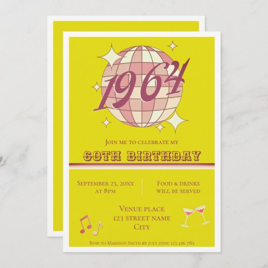  1964 61ste verjaardag retro groen Uitnodiging (Voorkant / Achterkant)