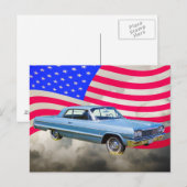 1964 Chevrolet Impala auto en Amerikaanse vlag Briefkaart (Voorkant / Achterkant)