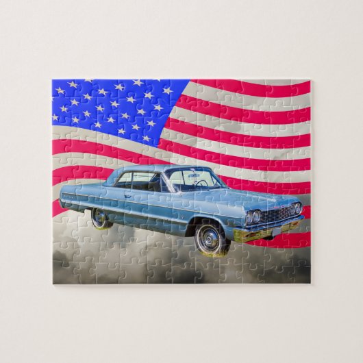 1964 Chevrolet Impala auto en Amerikaanse vlag Legpuzzel (Horizontaal)