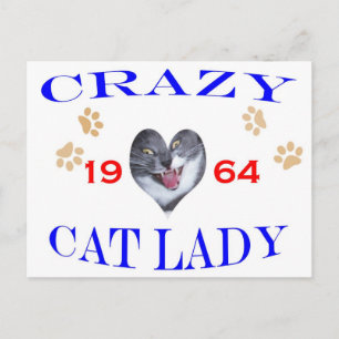1964 Crazy Cat Lady Briefkaart