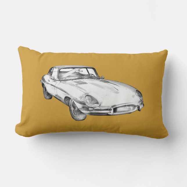 1964 Jaguar XKE Antiek sportwagen Illustratie Kussen (Voorkant)