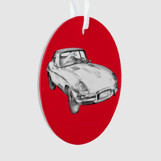 1964 Jaguar XKE Antiek sportwagen Illustratie Ornament (voorkant)