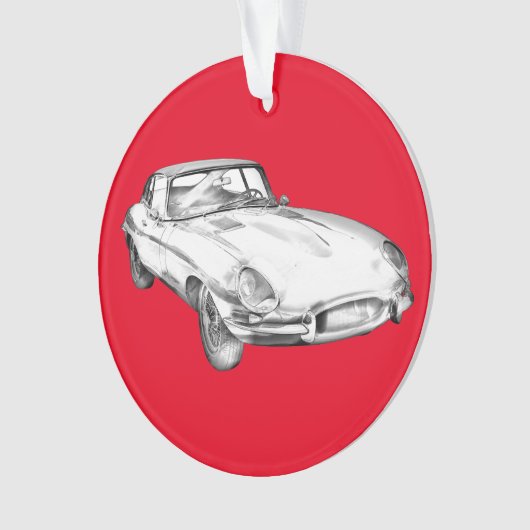 1964 Jaguar XKE Antiek sportwagen Illustratie Ornament (voorkant)