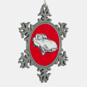 1964 Jaguar XKE Antiek sportwagen Illustratie Tin Sneeuwvlok Ornament (Links)