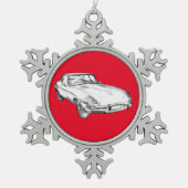 1964 Jaguar XKE Antiek sportwagen Illustratie Tin Sneeuwvlok Ornament (Voorkant)