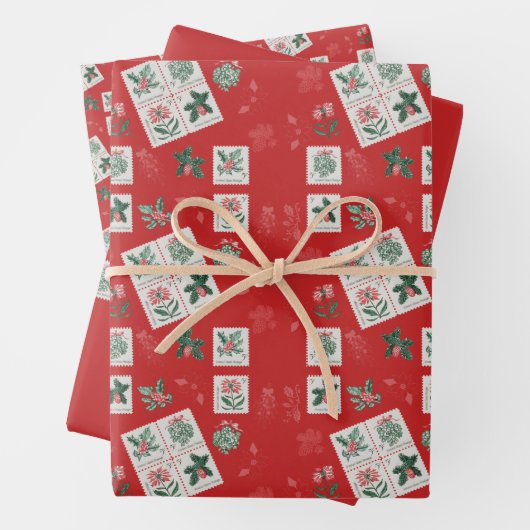 1964 Kerstdruppels op rood. Papierblad voor onmidd Inpakpapier Vel (In situ)