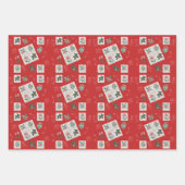 1964 Kerstdruppels op rood. Papierblad voor onmidd Inpakpapier Vel (Voorkant)