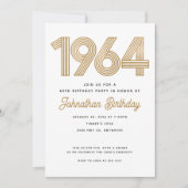 1964 White Black Faux Gold Verjaardag Uitnodiging (Voorkant)