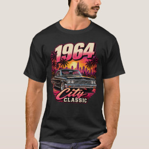 1964 Zwart Amerikaanse Klassieke Auto Vintage Stad T-shirt