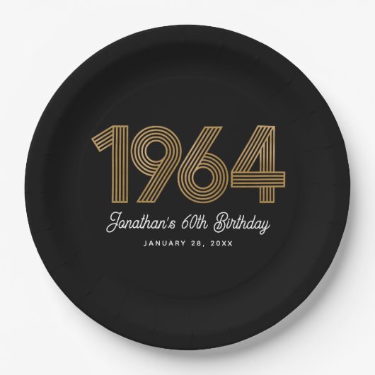 1964 Zwart Nepgoud 60e Verjaardag Papieren Bordje (Voorkant)