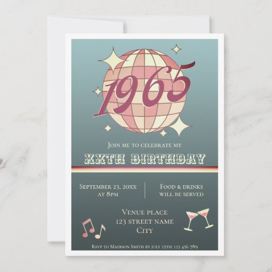 1965 60ste verjaardagsfeest retro Uitnodiging (Voorkant)