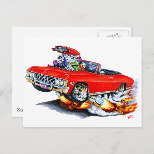 1965-66 Impala Red Convertible Briefkaart (Voorkant / Achterkant)