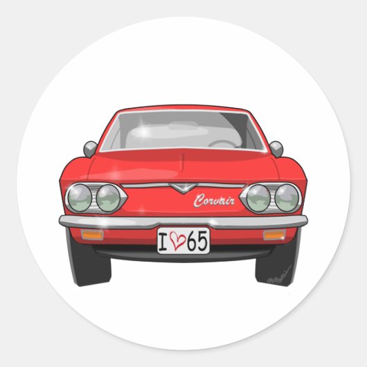1965 Chevrolet Corvair Front Uitzicht Ronde Sticker (Voorkant)