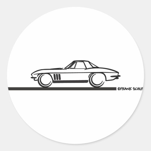 1965 Corvette Stingray Hardtop BLK Ronde Sticker (Voorkant)