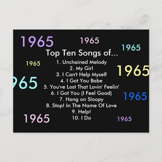 1965 liedjes briefkaart (Voorkant)