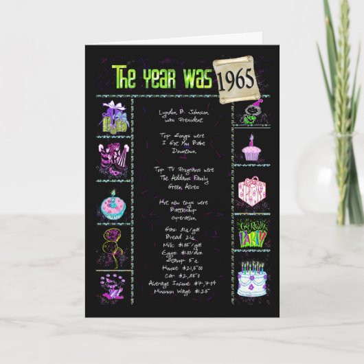 1965 Verjaardag Leuke Feiten Kaart (Voorkant)