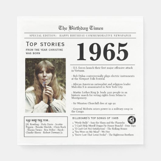 1965 Verjaardag Trivia Servet (Voorkant)