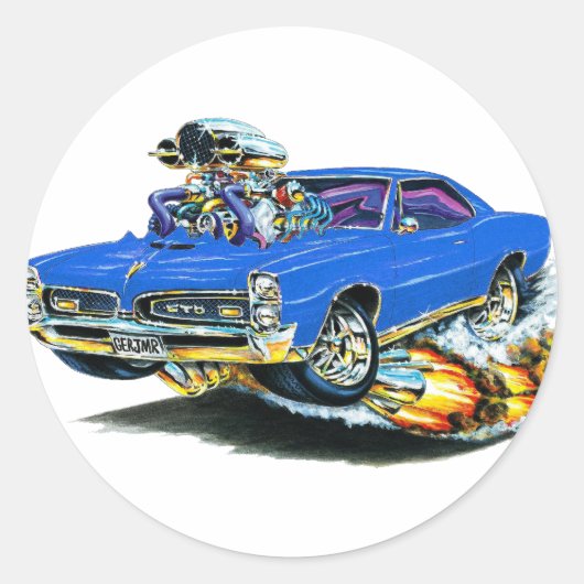 1966-67 GTO Blue Car Ronde Sticker (Voorkant)