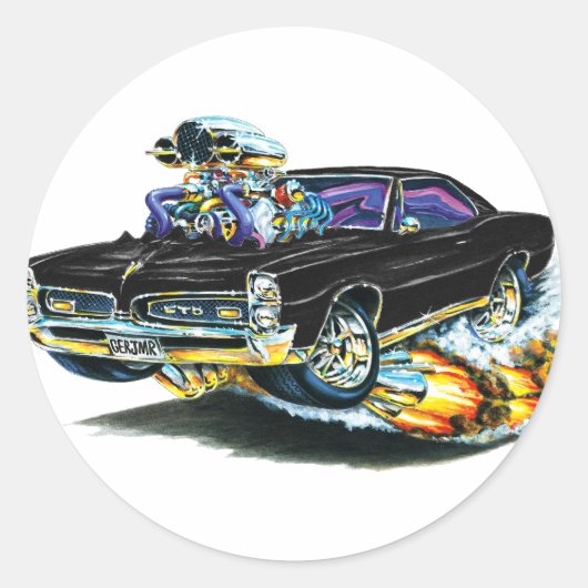 1966-67 GTO zwarte auto Ronde Sticker (Voorkant)