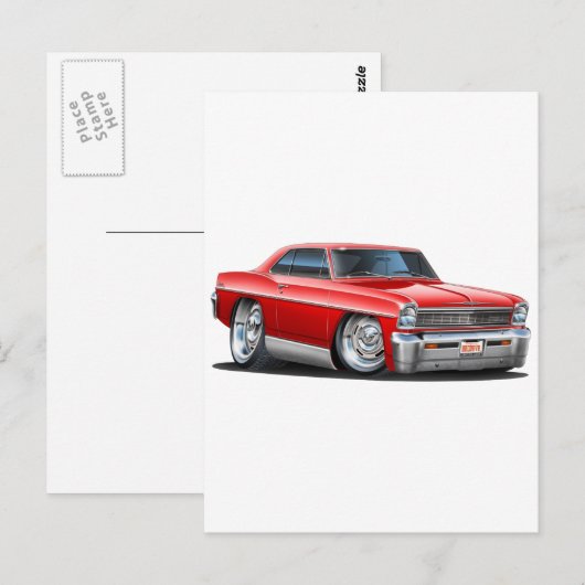 1966-67 Nova Red Car Briefkaart (Voorkant / Achterkant)