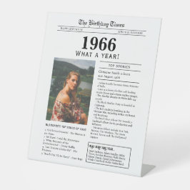 1966 Birthday Newspaper Tabletop Pedestal Sign Reclamebord Met Voetstuk