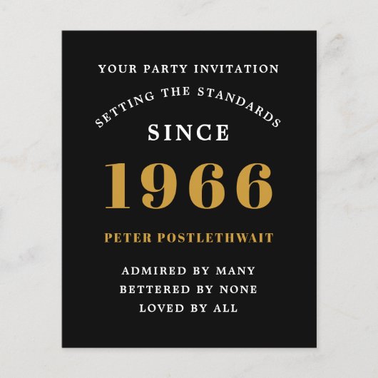 1966 Budget 60th Birthday Invitation Black Gold Flyer (Voorkant)