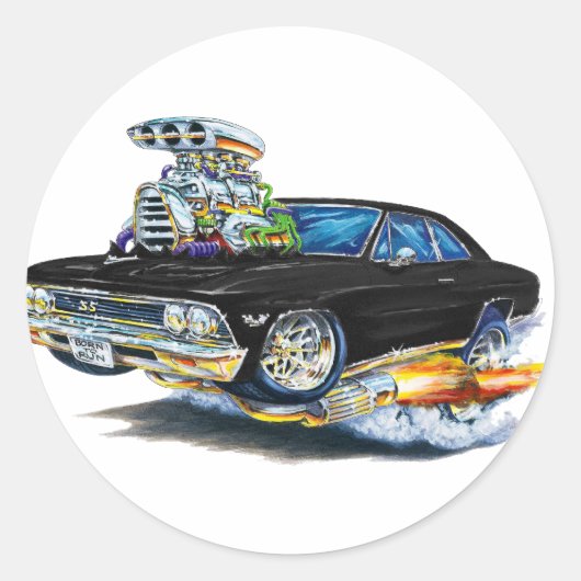 1966 Chevelle Black Car Ronde Sticker (Voorkant)
