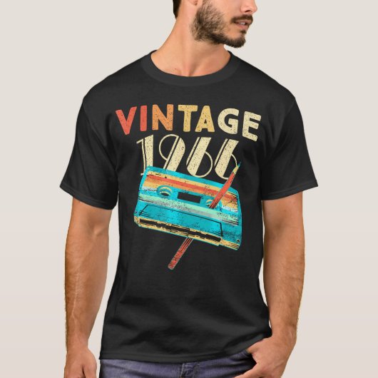 1966 Muziekcassette 58ste verjaardag 58 jaar oud T-shirt (Voorkant)