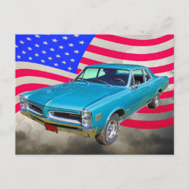 1966 Pontiac Le Mans and American Flag Briefkaart
