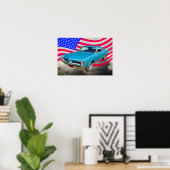 1966 Pontiac Le Mans and American Flag Poster (Thuiskantoor)