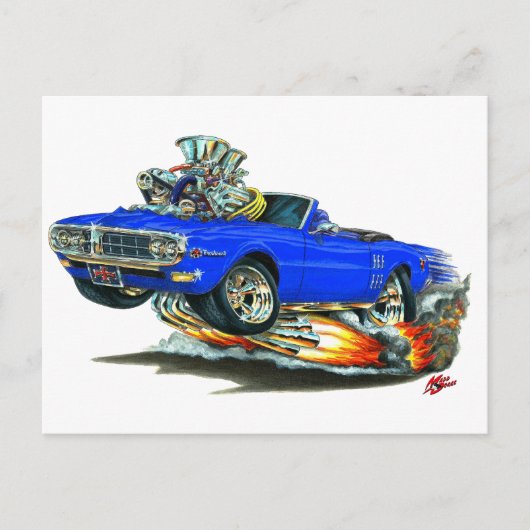 1967-68 Firebird Blue Convertible Briefkaart (Voorkant)