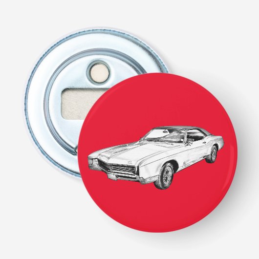 1967 Buick Riviera Classic Car Illustration Button Flesopener (Voorkant)