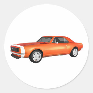 1967 Camaro SS: Oranje finish: 3D model: Ronde Sticker