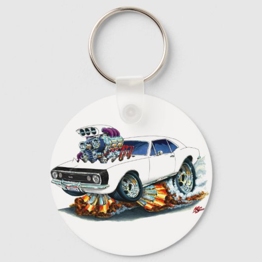 1967 Camaro SS White-Black Car Sleutelhanger (Voorkant)