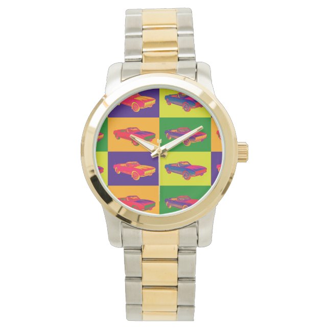 1967 Chevy Camaro RS Converteerbare Pop Art Horloge (Voorkant)