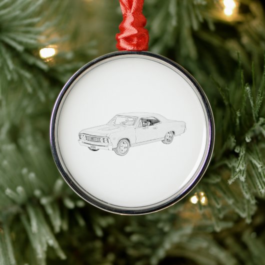 1967 Chevy Chevelle Black and White Pencil Tekenin Metalen Ornament (Boom)